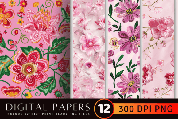 Pink Embroidery Flowers Digital Paper Review