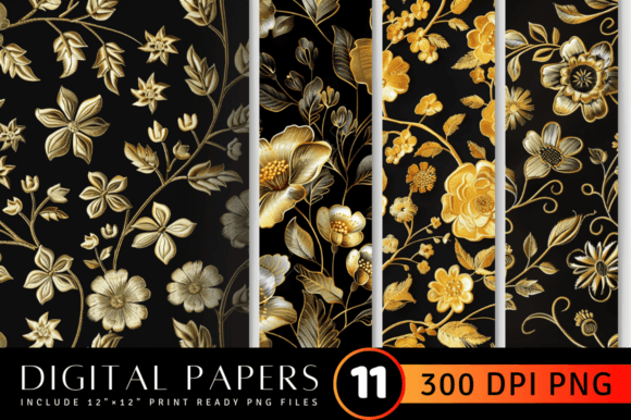 Review: Gold Flowers Embroidery Digital Paper for Pros