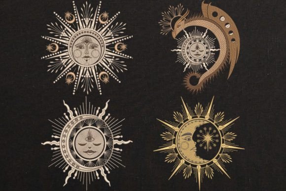 Review: Set of 4 Sun with Face, Moon Star Embroidery