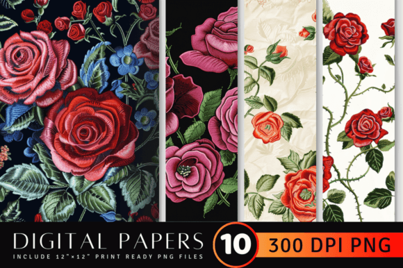 Roses Embroidery Flowers Digital Paper Review